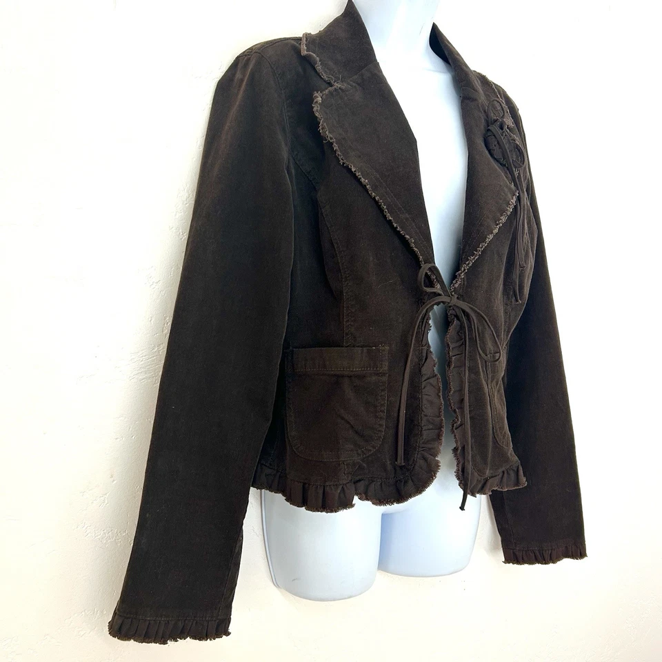 Blazer Paris Blues De Colección Y2K Pana Marrón Chocolate M/L Volantes Lorelai Gilmore Foto 4 de 4