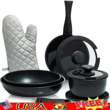 Non Stick Cookware Set 10 Pcs Pots Pans Removable Handle Oven Safe Induction New