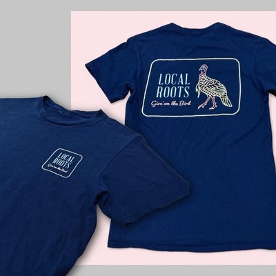 Local Roots Give Em The Bird Turkey Graphic T Shirt Navy Cotton Jersey Unisex SM