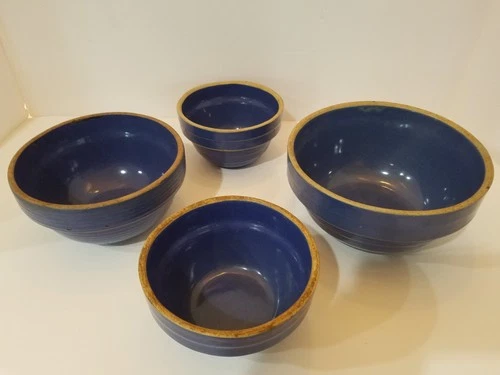 Antique McCoy Cobalt Blue Stoneware Set Of Mixing Bowls Impressed USA  & Size