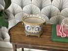 Vintage Porcelain Crackle Floral Jardinière Ormolu Brass Footed Cachepot Planter — photo 4