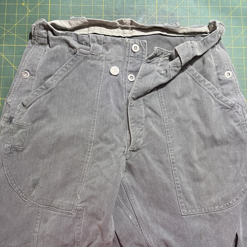 Vintage WW2 Military Pants Mens 38X27 Gray Cotton Denim 40's Button Fly Pants