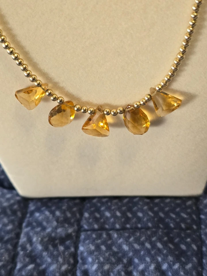 Collar Citrino Dorado, Único, Cierre y Cuentas 14K GF, 18" Foto 3 de 4