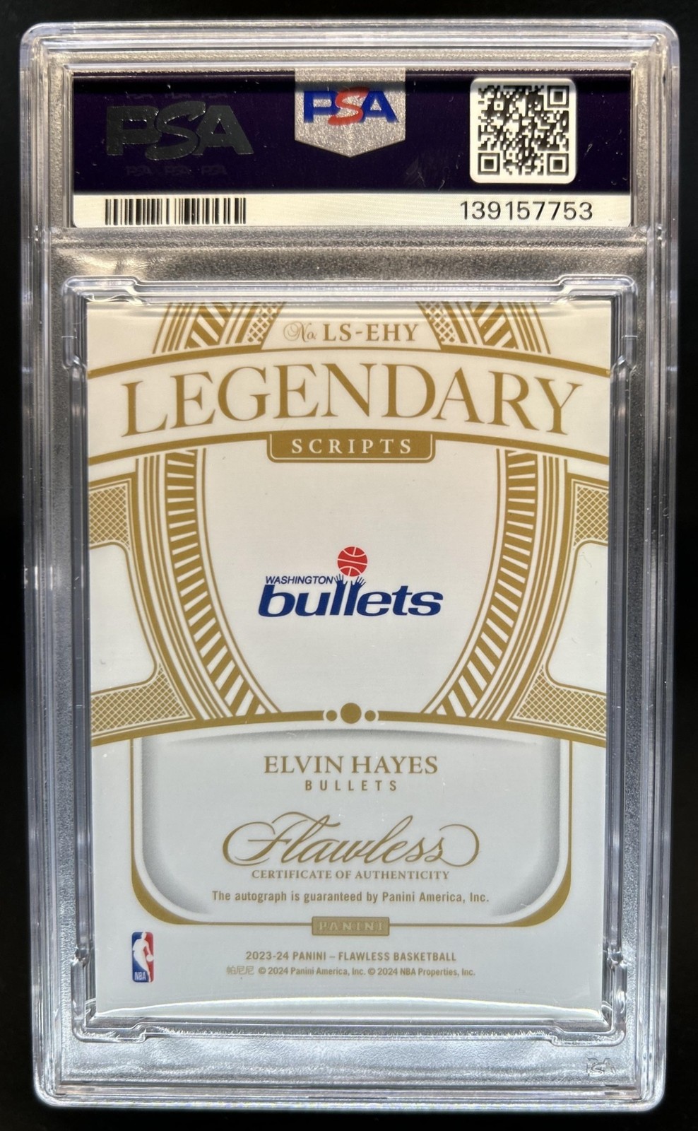 2023-24 Panini Flawless Elvin Hayes Legendary Scripts Auto #/25 Bullets PSA 9 10 view 2
