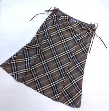 Burberry London Wool Brown Check Flare Skirt Waist Tie Detail New