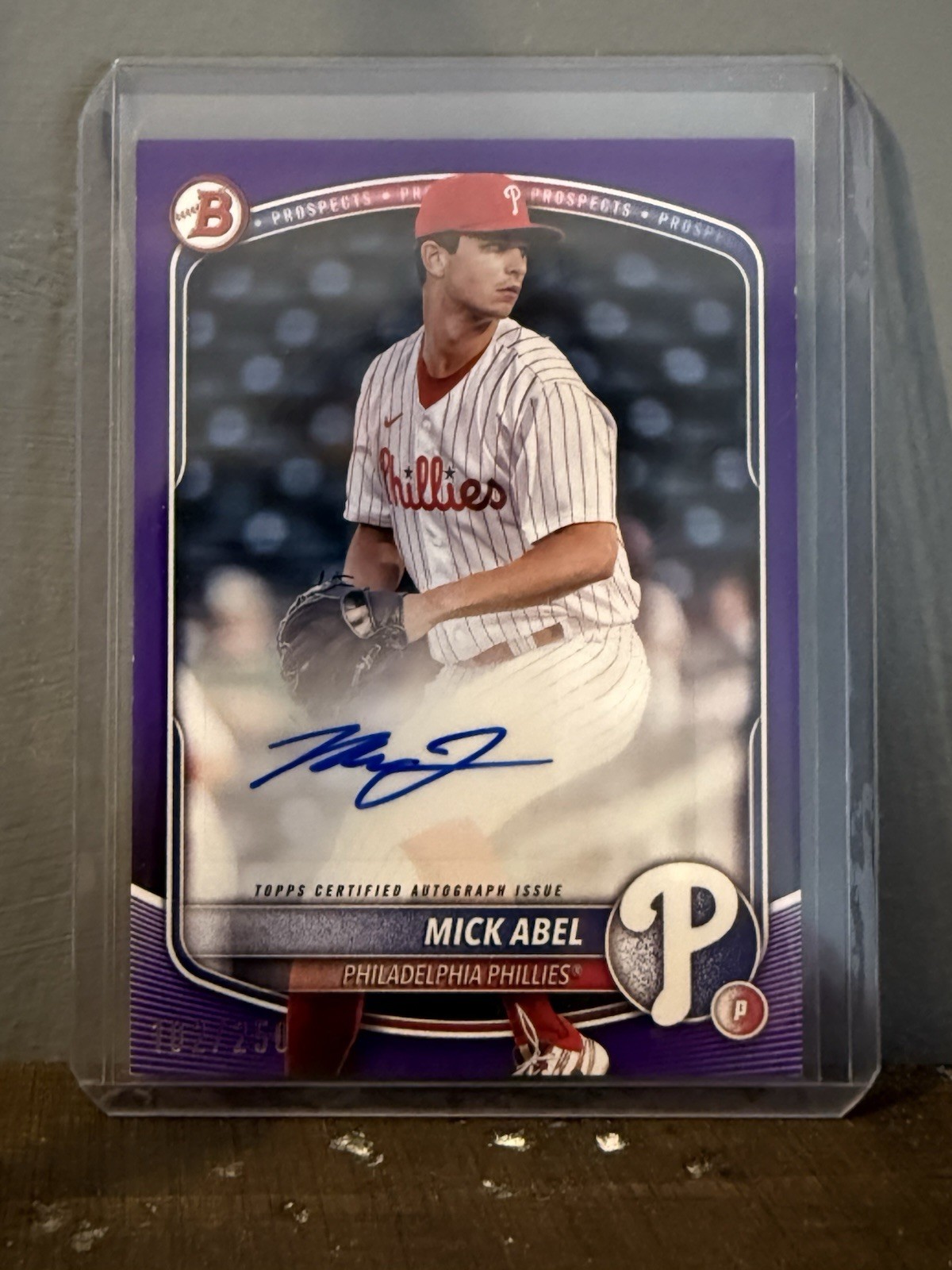 2025 Bowman Mick Abel Purple Paper Auto /250 Phillies #BPA-MA