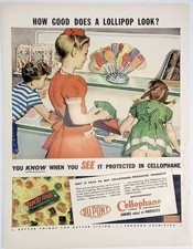 Vintage 1946 Print Ad Dupont Cellophone Lollipop Protected in Cellophane