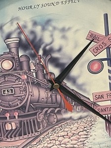 VINTAGE 1996 Train Wall Hanging Clock Hourly Sound Effects TESTED WORKS GREAT 9”