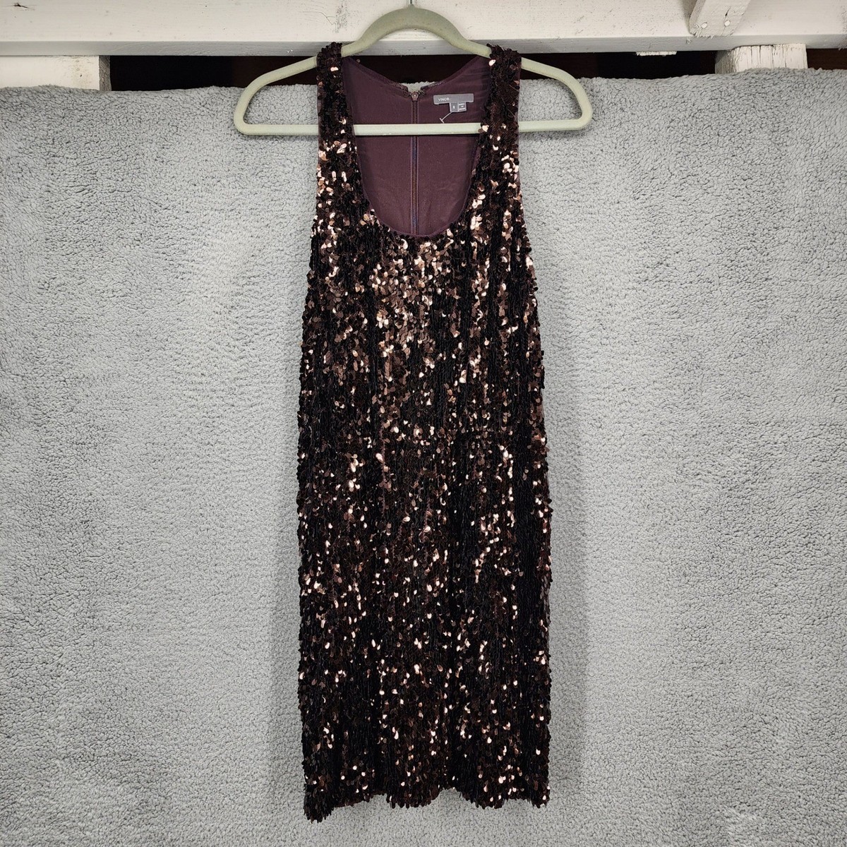 Vince Womens Sequin Silk Lined Shift Dress Plum Burgundy Sleeveless Mini  Size 8 | eBay