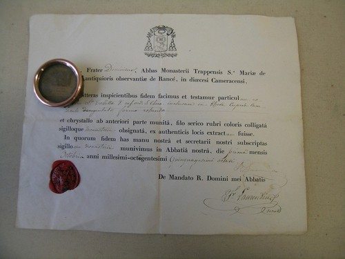 Relquary relic Saint Colette+ document 1858 (carpenters,craftsmen,Poor Clares)