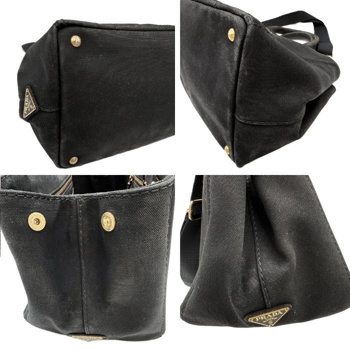 PRADA Canapa Tote Bag Large Logo Canvas Black Free  i0606aq002190 Used Vintage B thumbnail 6