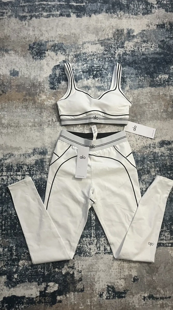 Alo White 2-Piece Athleisure Set Bra & Leggings Women's Size M New