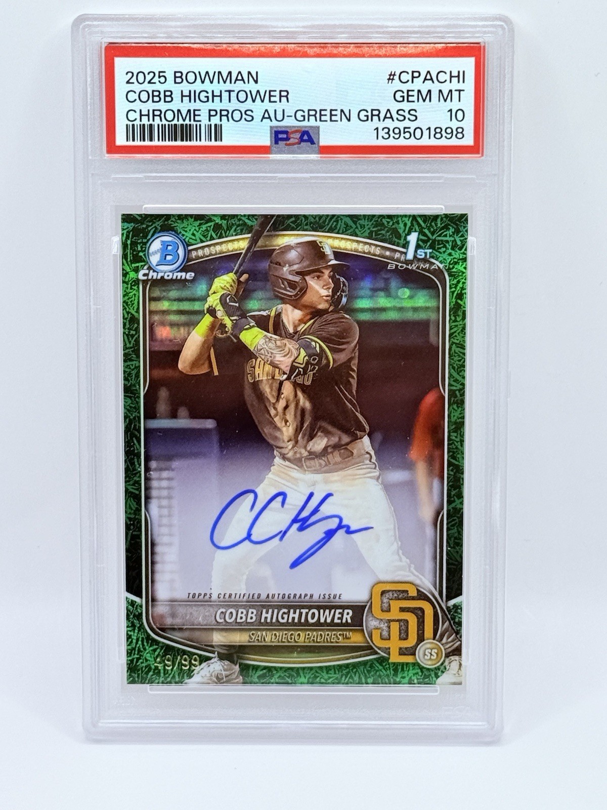 2025 Bowman - Chrome Prospect Auto Cobb Hightower #CPA-CHI Green Grass PSA 10
