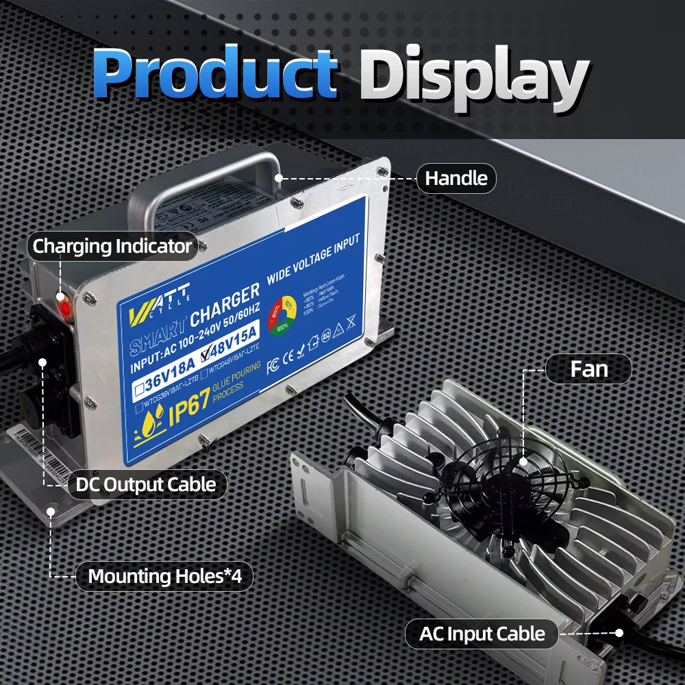 48V 15A LiFePO4 Lithium Battery Charger Aluminum Shell Fast Charging AU Plug