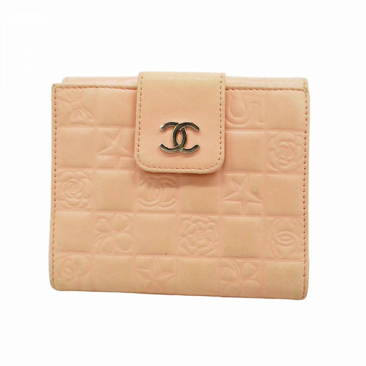 CHANEL Icon Lambskin Pink Wallet Silver Hardware Preowned NF140809