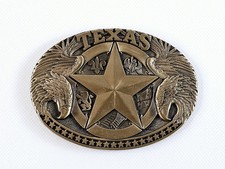Texas Belt Buckle Eagles  Star Solid Brass Made by Award Design Medals Vtg