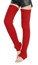 Women's Winter Thick Knit Extra Long Thigh High Leg Warmers C06-Red
