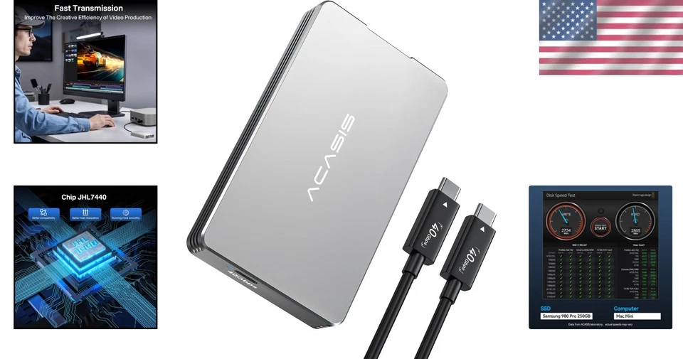 High-Speed 40Gbps M.2 NVMe SSD Enclosure - Compatible with Thunderbolt 2-5 - Image 2 of 4