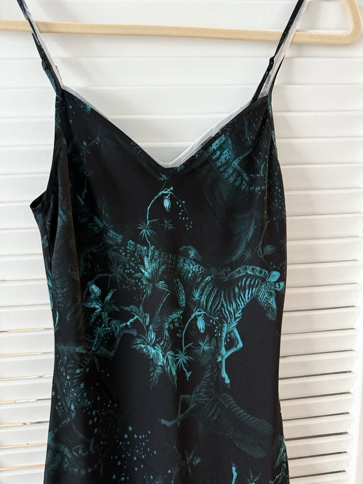 AllSaints Alexia Titania Sleeveless Ruched Asymmetric Midi Dress in Black sz 8 - Image 2 of 4