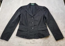 LRL Ralph Lauren Jeans Co Denim Blazer Womens Large Black 3 Button Stretch