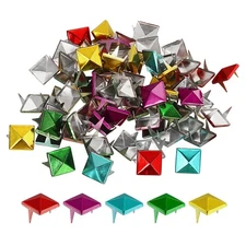 100Pcs Square Pyramid Rivets, 10mm Two-Jaw Studs Spikes (5 Colors)