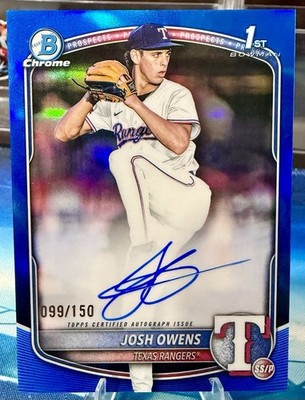 2025 Bowman Draft Chrome Josh Owens 1st True Blue Auto /150 Rangers