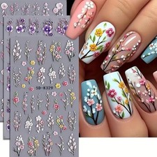 5D Embossed Branch Flowers Spring Nail Art Stickers Purple Flower Nail W1