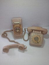 2 Vintage GTE Automatic Telephone Rotary Beige Wall Mount Phone And Desk Pair