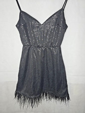 Charlotte Russe Night Out Sequin Mini Dress Black Feather Hem Spaghetti Strap S