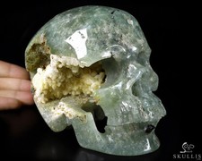 Gemstone 6.0" Prehnite Carved Crystal Skull, Super Realistic, Crystal Healing