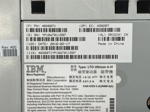 IBM Ultrium 4-H LTO-4 SAS Internal Tape Drive 46X6071 RFY0H for TL2000 TL4000 - Afbeelding 7 van 7