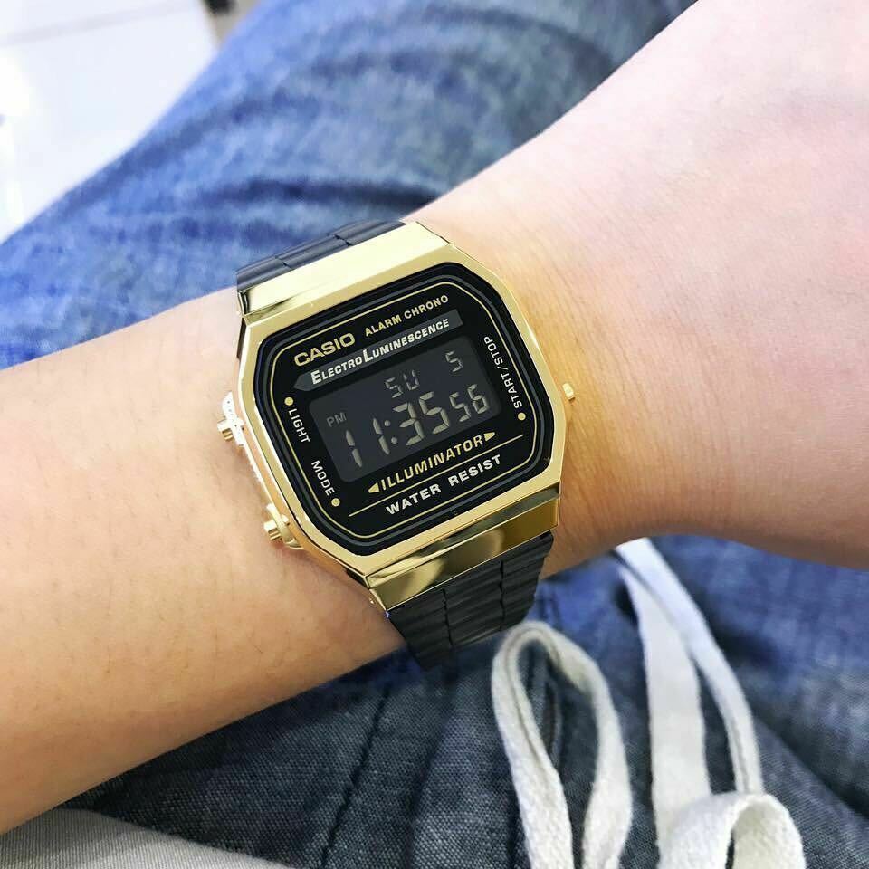 Casio A168WEGB-1B Vintage Series Black Stainless Steel Gold Casio A168WEGB-1B Vintage Series Black Stainless Steel Gold
