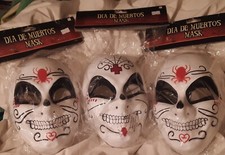 3-White Skull Masks Dia De Muertos Red, Black design
