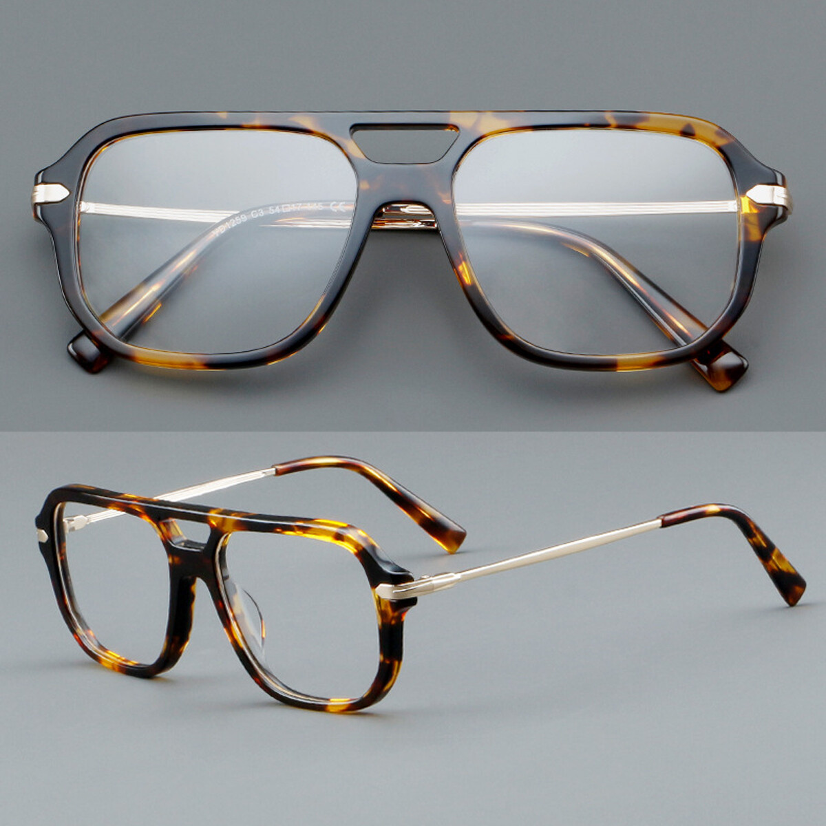Vintage Square Double Bridge Eyeglass Frame Light Mixed Color