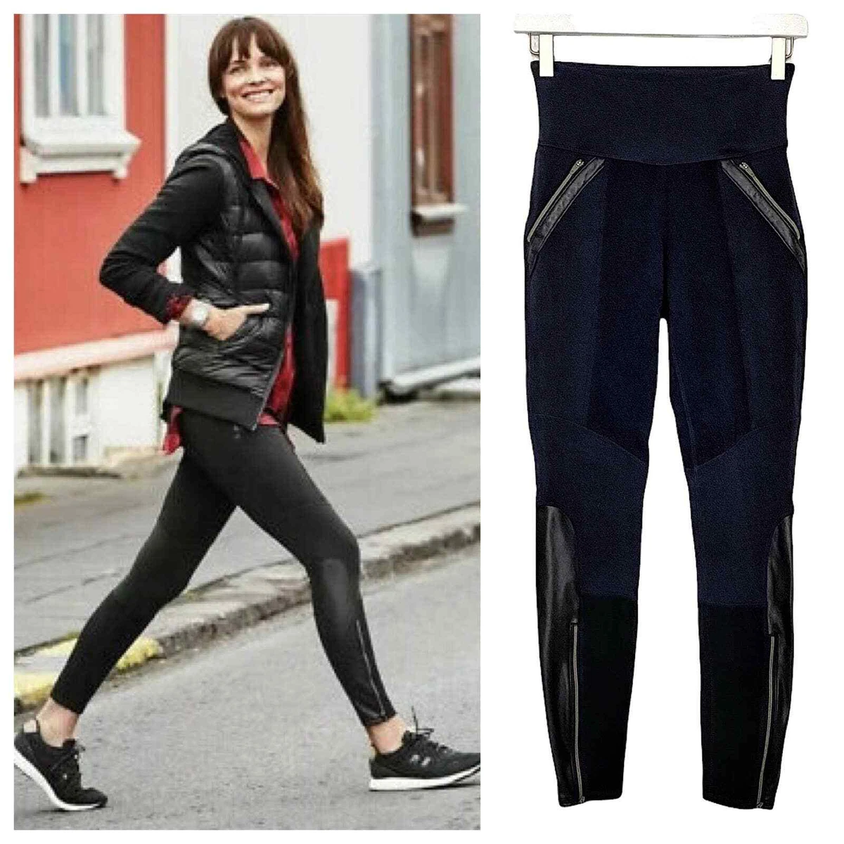 Athleta Luxe Ponte Leather Moto Zip Leggings - Black - XS