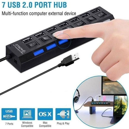 7 Port USB 2.0 / 3.0 Hub Splitter Adapter High Speed For PC Laptop Mac Desktop - Picture 14 of 15