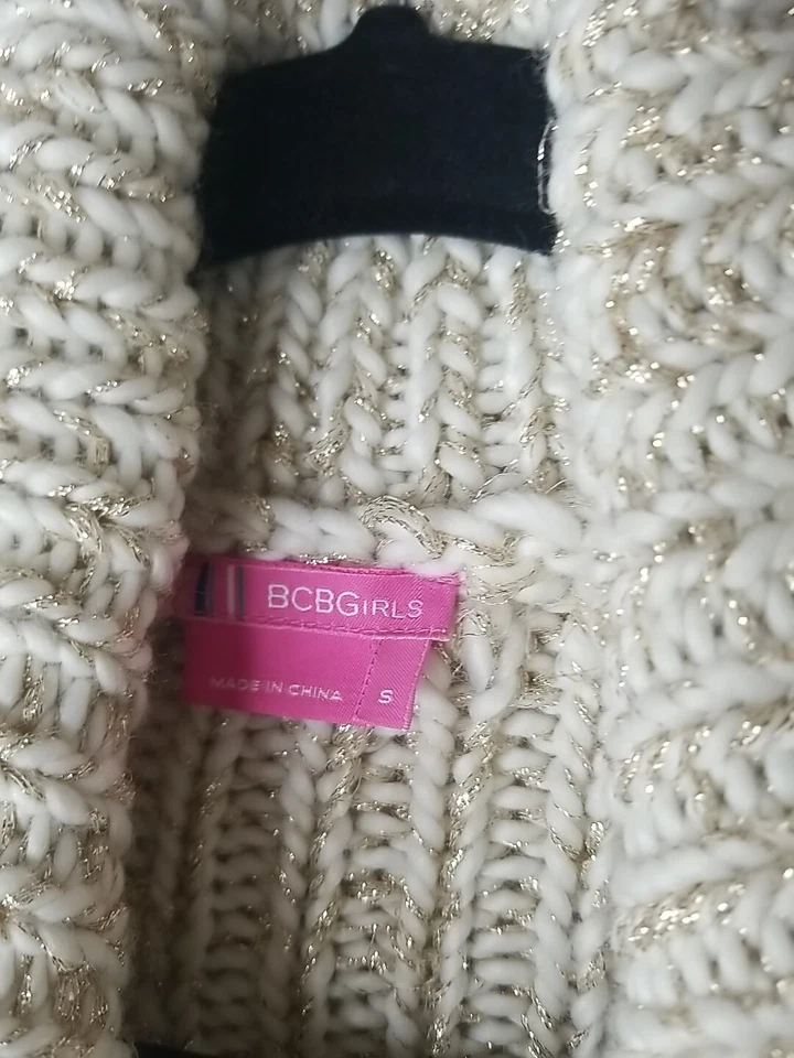 BCBG Girls Mid Length Cardigan Sparkle Cable Knit Sz Small - Image 3 of 4