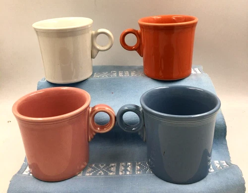 4 HLC Homer Laughlin Fiesta Ware Coffee Mugs Mixed Colors Ring Handle USA Cups