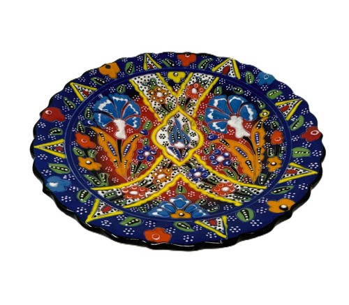 7" Turkish Polychrome Hand Painted Ceramic Plate Floral Pattern Handmade Plate - Picture 2 of 5