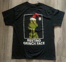 Nwt The Grinch Resting Grinch Face Christmas Adult Size Large T-Shirt Gray
