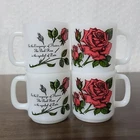 Vintage GLASBAKE Milk Glass Pink Rose Love Mug USA Language of Flowers [EACH]