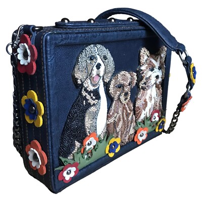 Mary Frances Dog Park Beaded Blue Novelty Shoulder Handbag Puppy