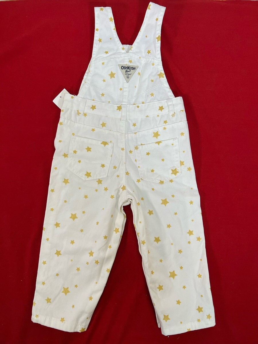 NWT Oshkosh Bgosh White w/Gold Sparkling Stars Denim Overalls 18M