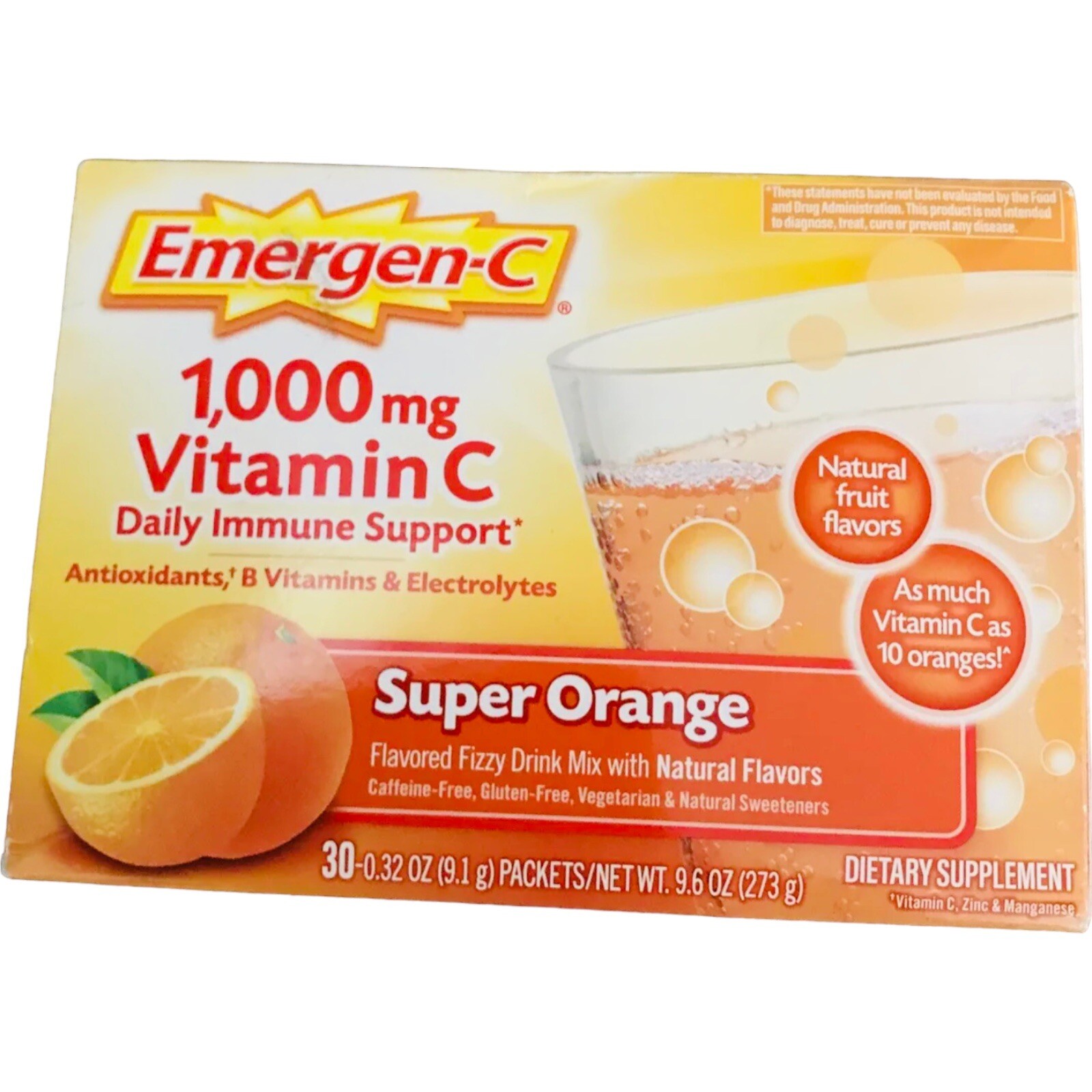 EmergenC 1,000mg Vitamin C Super Orange 30 Ct Drink Packets Exp 08/24