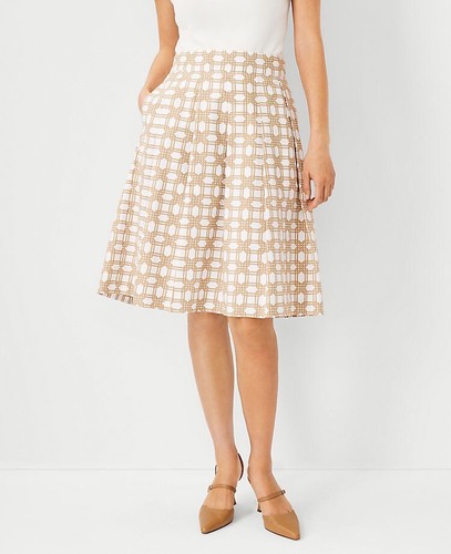 ANN TAYLOR RATTAN PRINT PLEATED & LINED SKIRT Pockets Cotton/Linen Sz 10 PETITE - 第 1/9 張圖片
