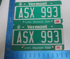 Vermont License Plate Tag 1995 95 VT Pair Set Natural Sticker ASX 993