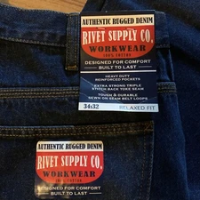 RIVET SUPPLY WORKWEAR 100% COTTON 34 RELAX FIT RUGGED DENIM MEN'S JEANS NWT 052