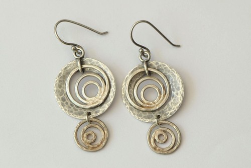 Silpada Sterling Silver Hammered Round Swirl Spiral Drop Earrings W1756 - Picture 5 of 12