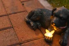 Solar Garden Light Statue - Cat Dog Climbing Birds Perching Figurine For Outdoor Decor