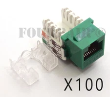 100 Pack Lot - CAT5e RJ45 110 Punch Down Keystone Modular Snap-In Jacks - Green
